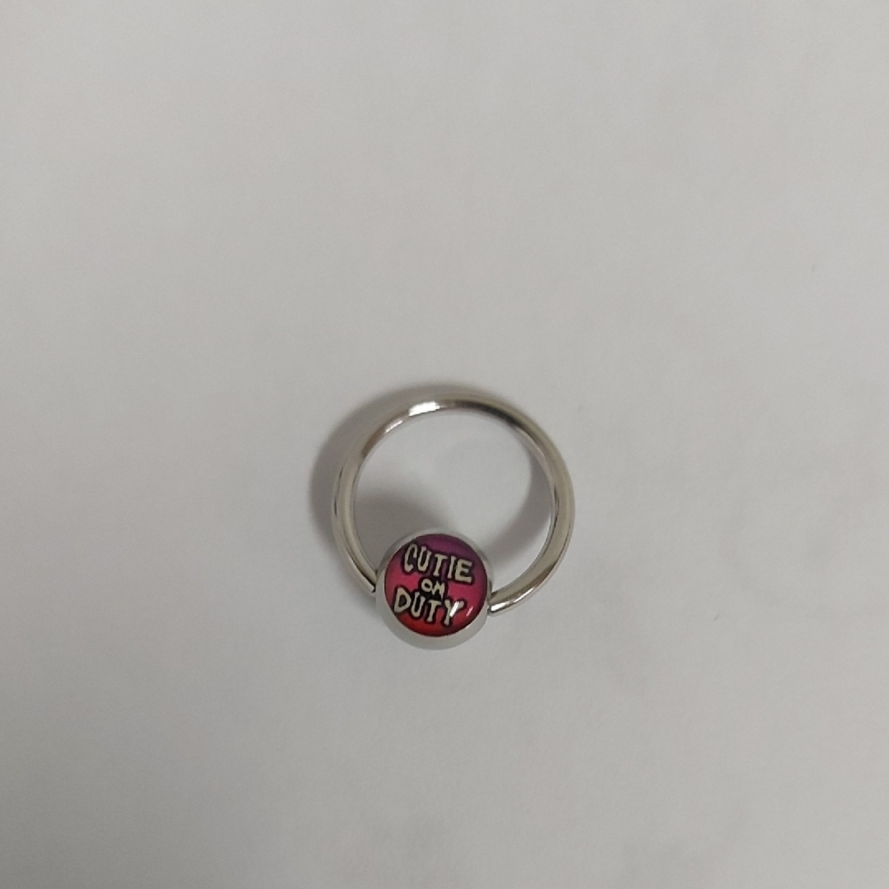 Silver Ring with Pink 'Cutie on Duty' Charm